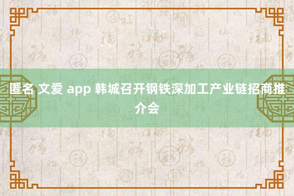 匿名 文爱 app 韩城召开钢铁深加工产业链招商推介会