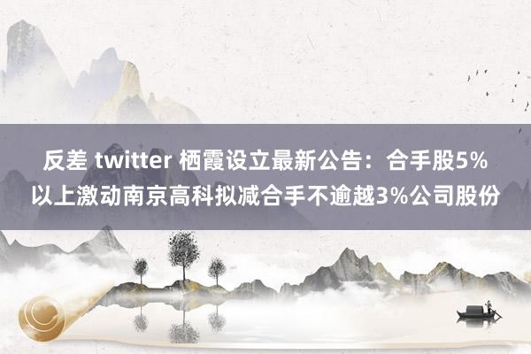 反差 twitter 栖霞设立最新公告：合手股5%以上激动南京高科拟减合手不逾越3%公司股份