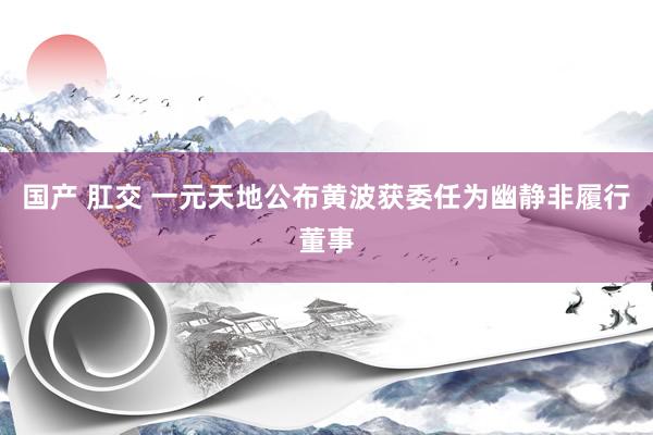 国产 肛交 一元天地公布黄波获委任为幽静非履行董事