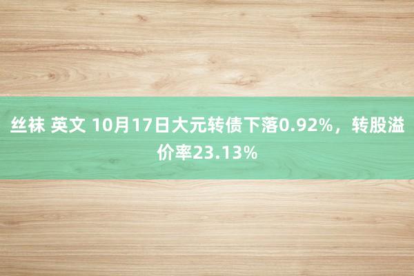 丝袜 英文 10月17日大元转债下落0.92%，转股溢价率23.13%